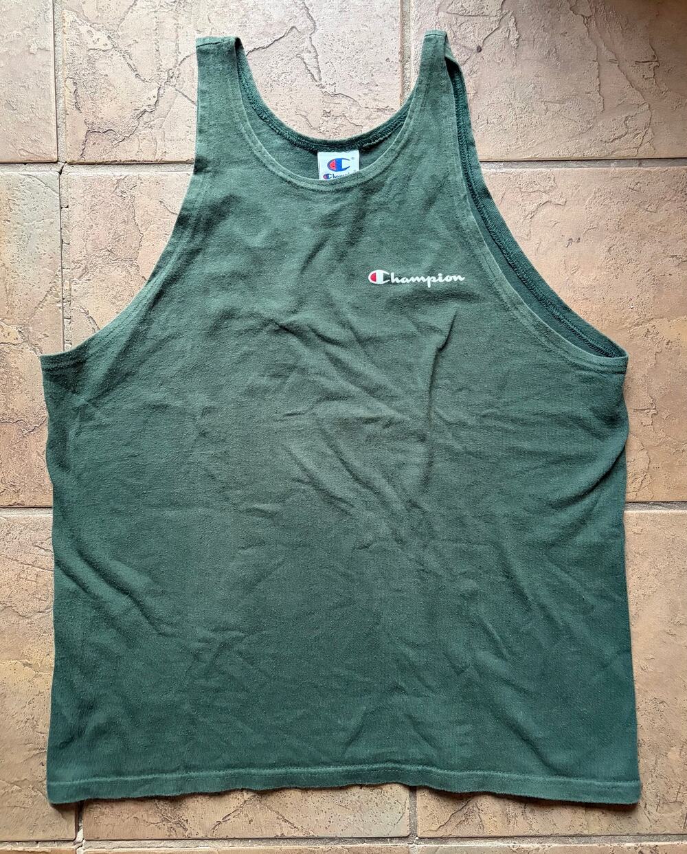 Vintage Champion USA Made Olive Green Tank Top Men's Medium Athletic Apparel